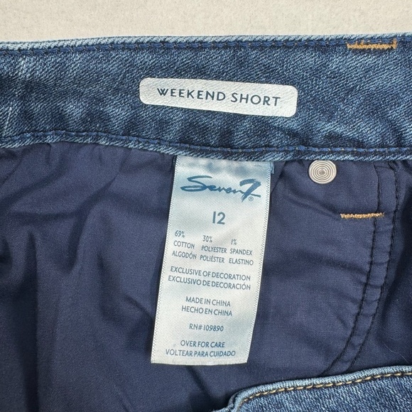 Seven 7 For All Mankind Weekend Short Size 12 High Rise Dark Wash Raw Hem - Picture 3 of 10
